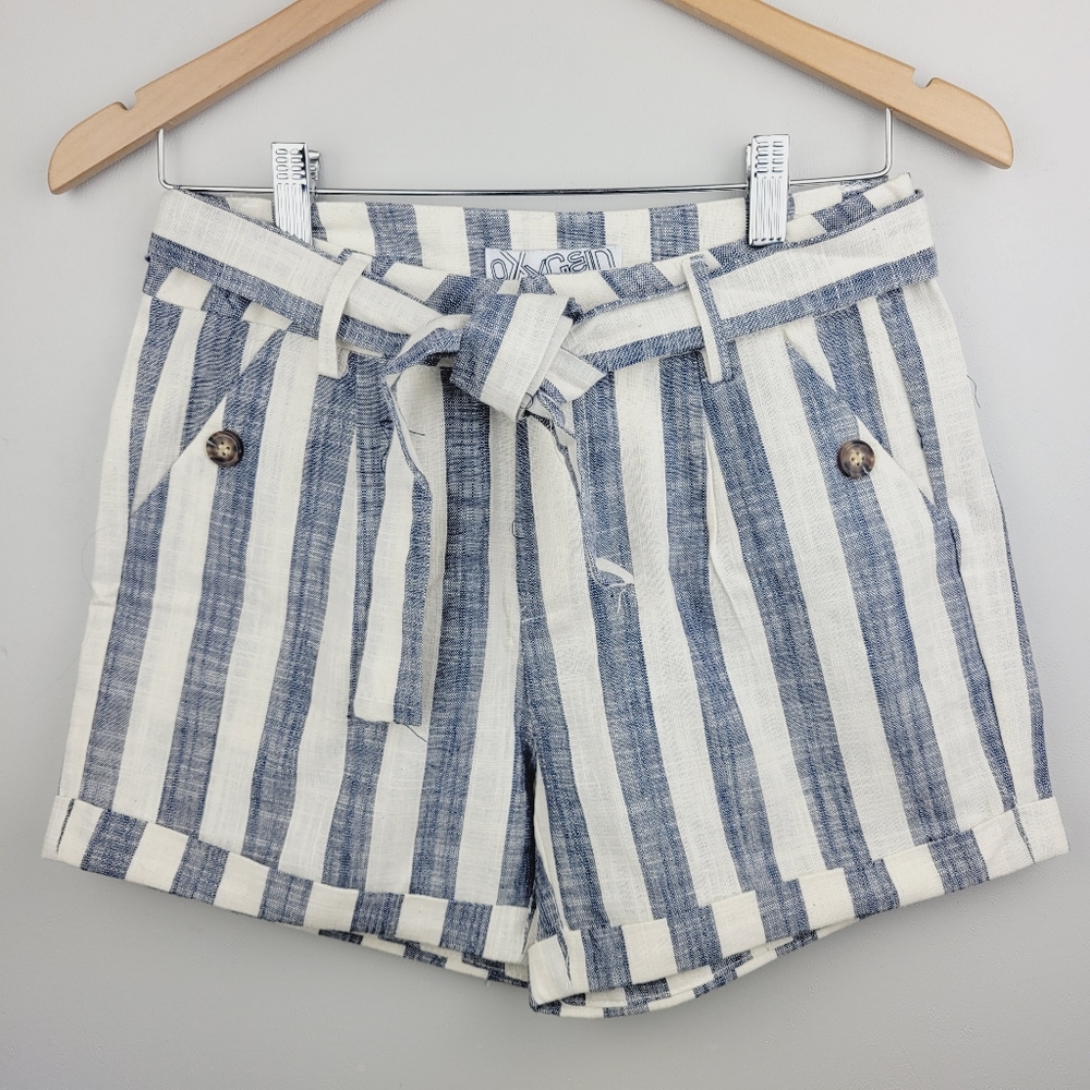 Oxygen Shorts Women's XS White/blue Striped Linen Shorts